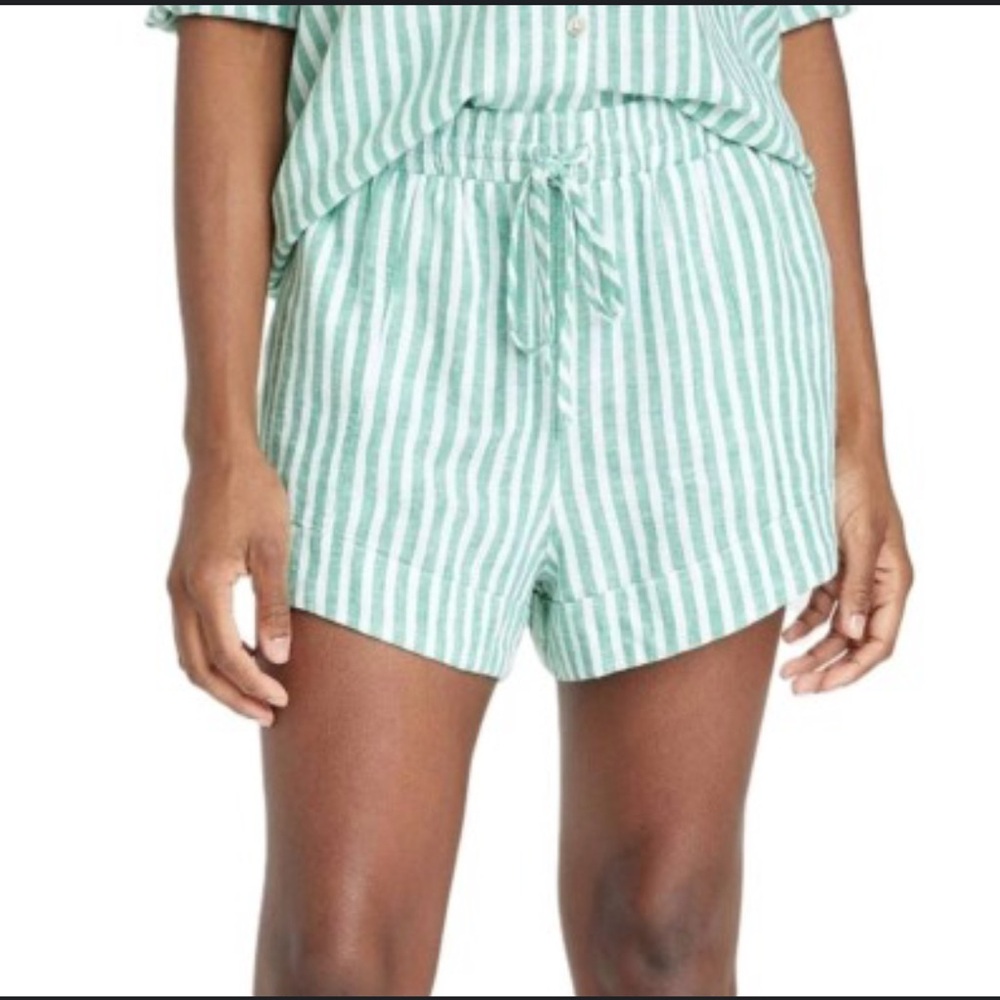 Green and White Striped Button-Up Shirt and Shorts Set - Picture 5 of 16